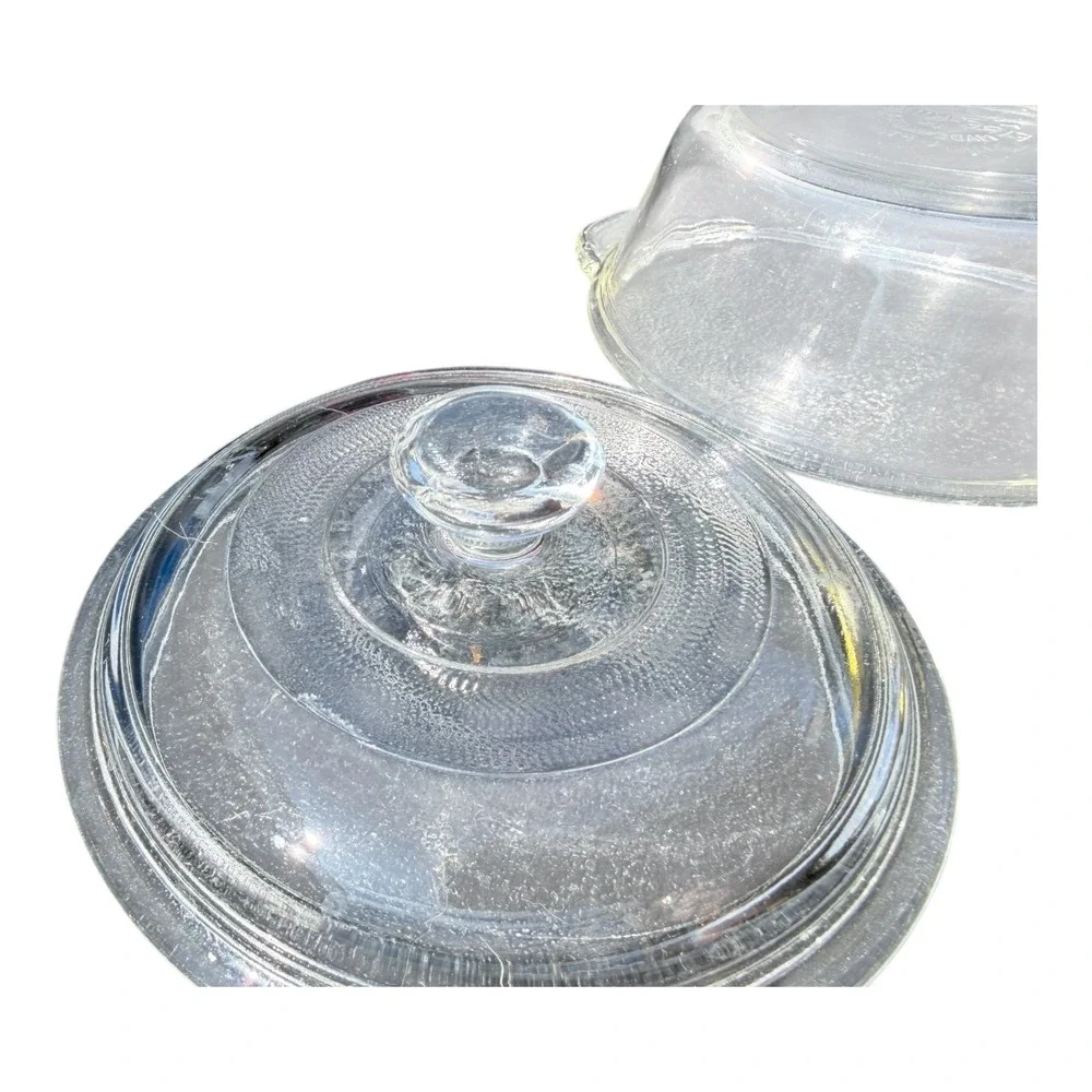 Fire King Casserole Dish 1 Pint Clear Glass Round Lidded Ovenware Vintage USA